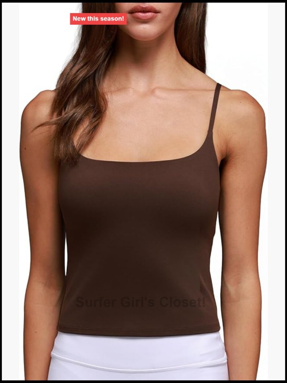 Women's Tank Top with Built in Bra - Scoop Neck Adjustable Spaghetti Straps